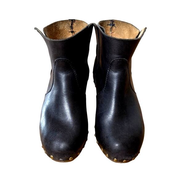 Anthropologie 8 Leather Handmade Clog Boots Studded Wood Block Heel Boho Black - Picture 2 of 6